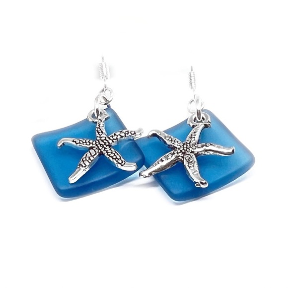 Earthlie Treasures Handmade Seaglass Starfish Dangle earrings - Picture 4 of 5